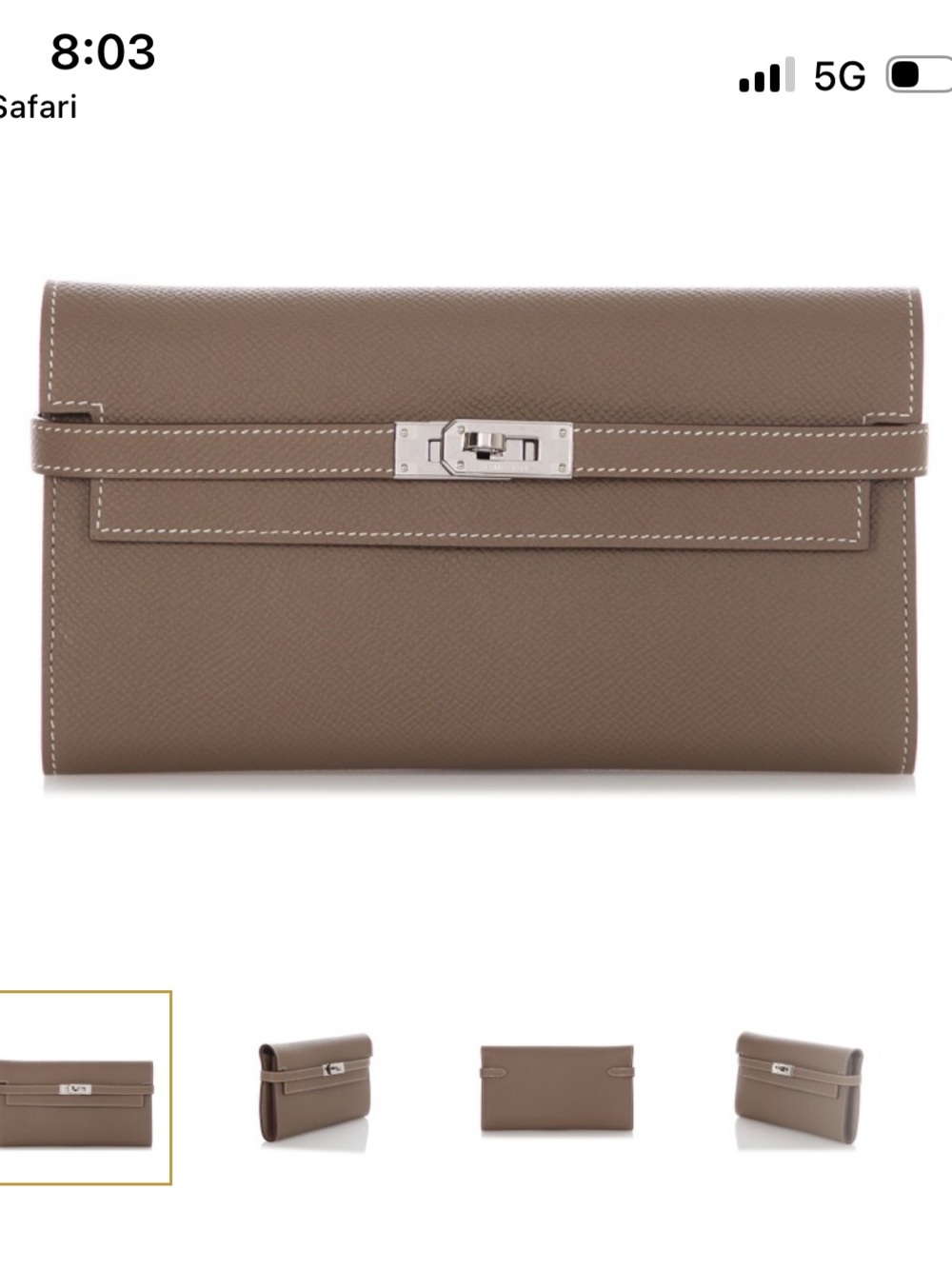 Hermes Kelly Epson Wallet Etoupe